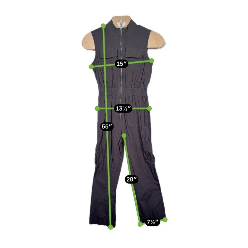 Sincerely‎ Jules Utility Cargo Jumpsuit Small Taupe Brown Zip Front Cotton